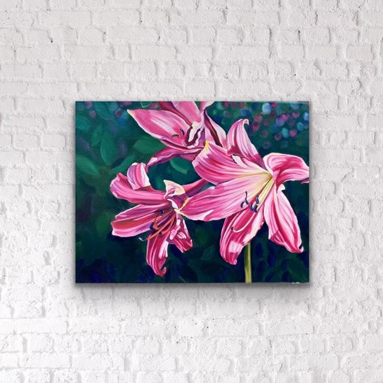 Three Pink Lilies - ORIGINAL 11x14 inches
